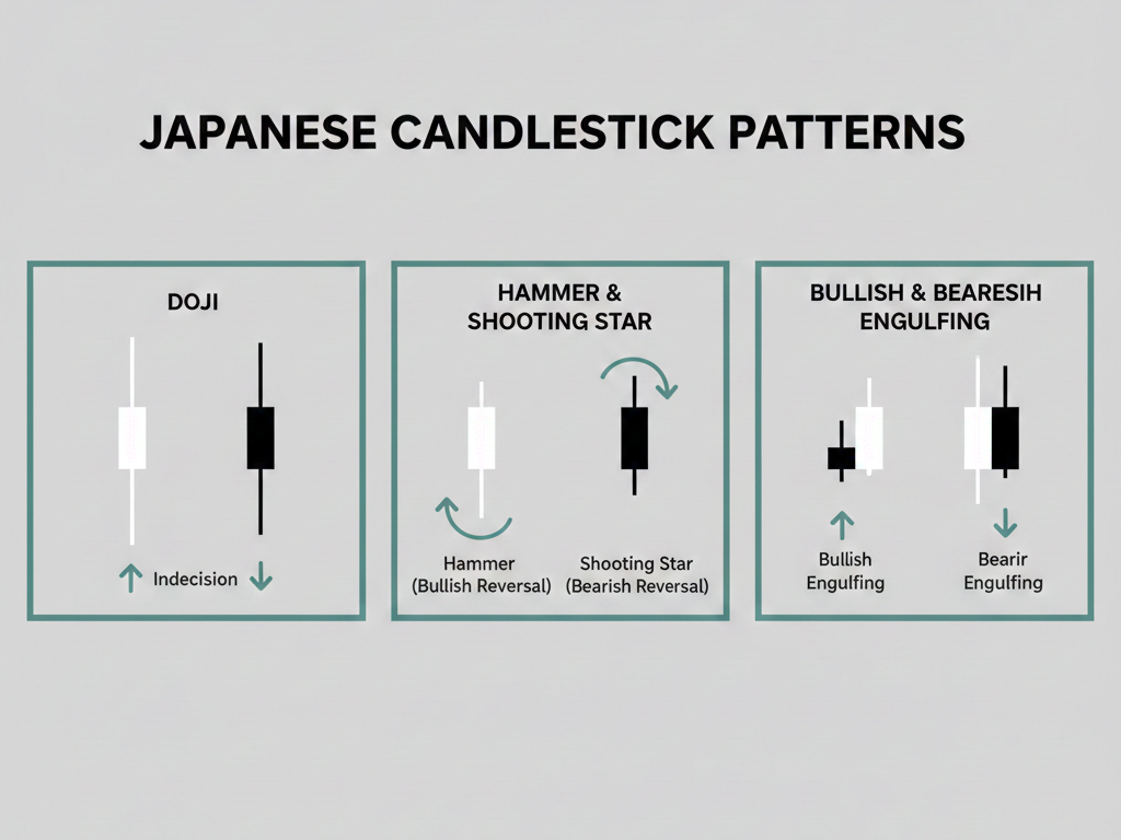 Doji
Hammer and Shooting Star
Bullish and Bearish Engulfing